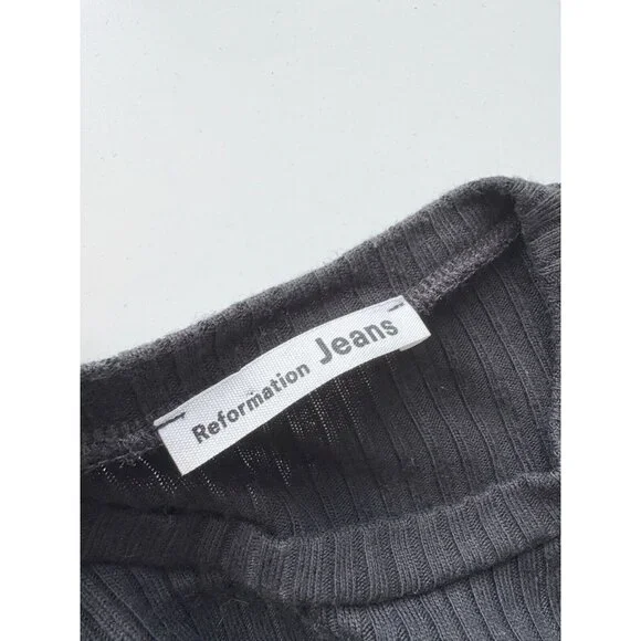 REFORMATION Muse Black Modal Ribbed Jersey Cropped Long Sleeve T-Shirt, Size XS - Picture 7 of 9